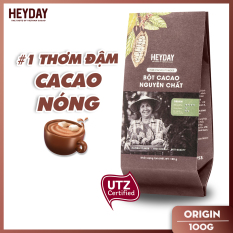 Bột cacao nguyên chất không đường Heyday – Origin 18% bơ cacao tự nhiên – Túi 100g – Chứng nhận UTZ – Hỗ trợ giảm cân – Keto – Vị socola nguyên bản – Không hương liệu, phụ gia