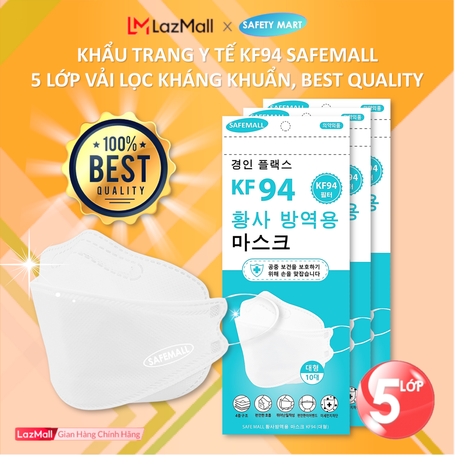 [HOT] Combo 100 chiếc Khẩu trang y tế 4D KF94 SafeMall Korea Technology, 5 lớp vải kháng khuẩn, kháng bụi mịn lên đến 99%, Khẩu trang dày đẹp loại 1 Best Quality – Hàng Chính Hãng Safety Mart Official