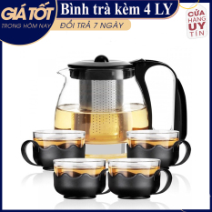 Binh trà – Bộ Bình Lọc Trà Thủy Tinh Kèm 4 Ly Lưới Lọc Inox 304 T.H Liac Tiện Dụng – Bình PhaTrà, Cafe Glass TeaPot Cao Cấp 700ml Tặng Kèm Ly Tiện Dụng