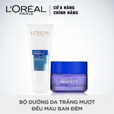 Bộ kem dưỡng da trắng mượt đều màu ban đêm 50ml và sữa rửa mặt 50ml L’Oreal White Perfect Dewy