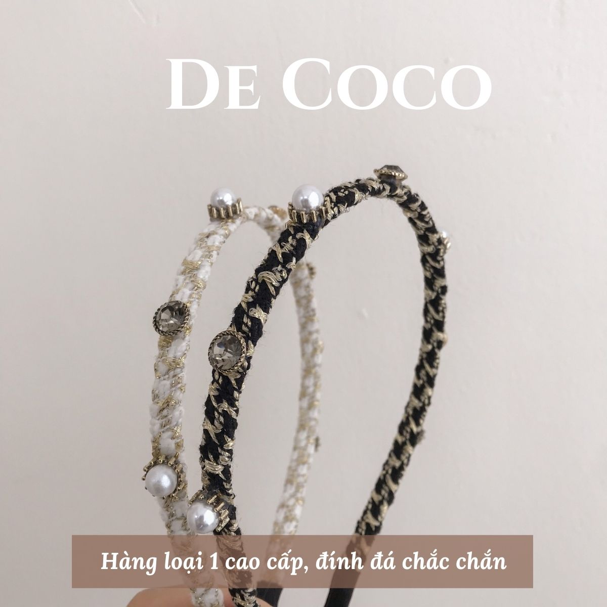 Bờm dạ Tweed bản nhỏ đính đá Yeri decoco.accessories