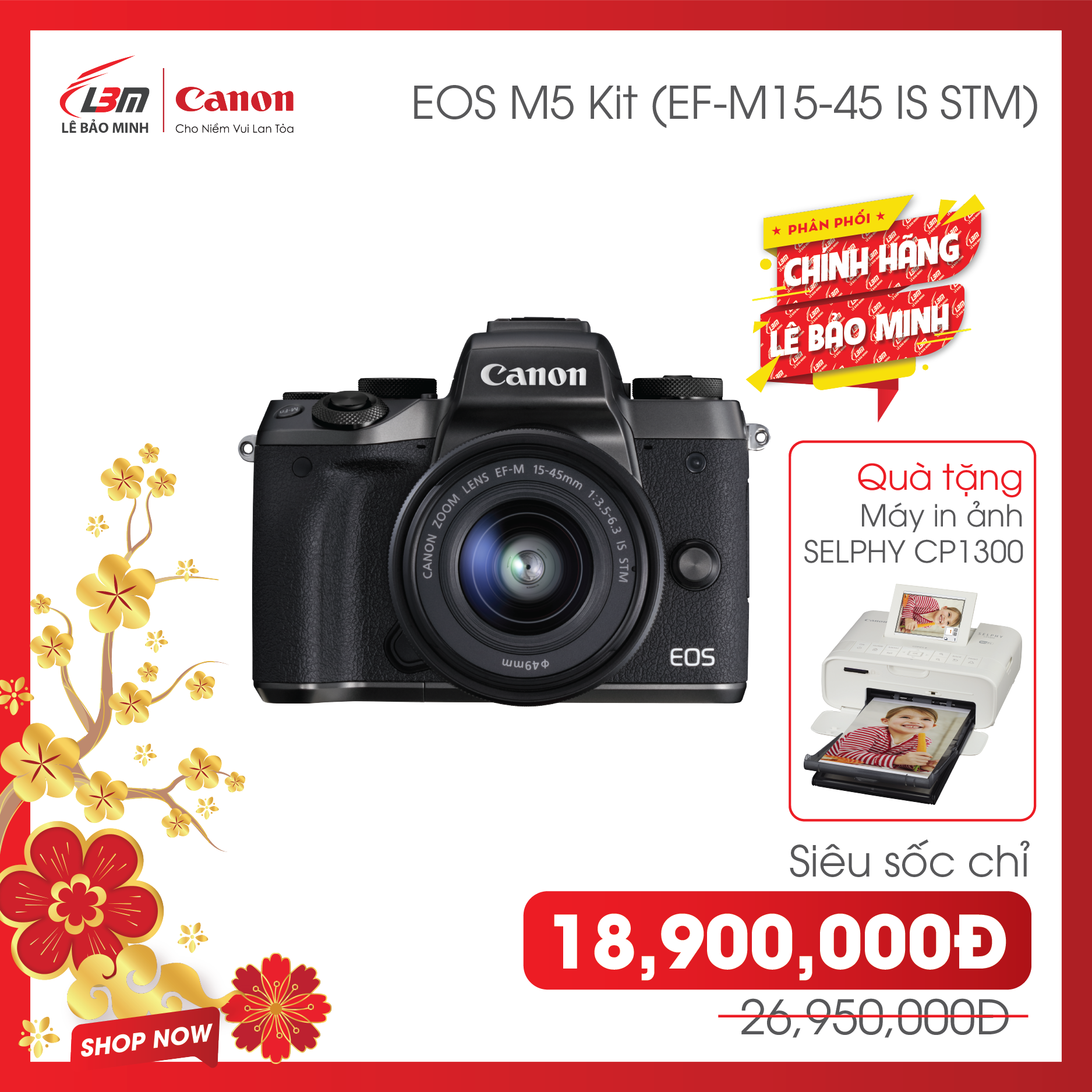 [Trả góp 0%] [giảm ngay 8,050k] Máy ảnh Canon EOS M5 Kit EF-M15-45mm – Hàng Chính Hãng Lê Bảo Minh