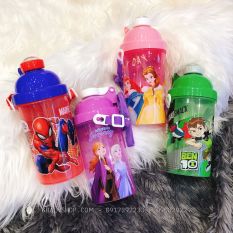 Bình nước nút bấm hình công chúa Princess, Frozen, Spiderman, Ben Mười siêu xinh cho các bé – 500ml – (Thái Lan) – 7x7x19cm