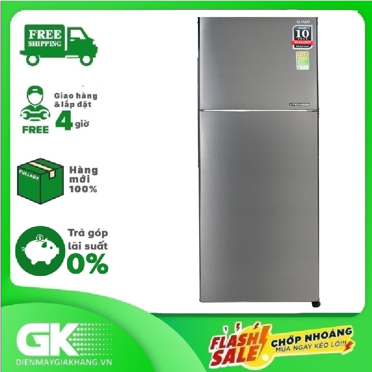 TRẢ GÓP 0% – Tủ lạnh Sharp SJ-X281E-SL 271 lít Inverter- Bảo hành 12 tháng