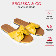 Dép đi biển thời trang Erosska 2021 quai ngang đính nơ đế bệt kiểu dáng đơn giản màu vàng – DE027
