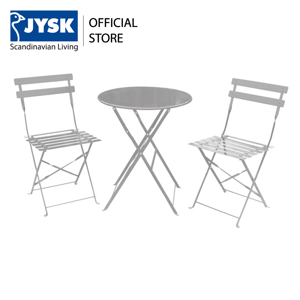 Bộ bàn ghế ngoài trời JYSK Tivoli sắt sơn tĩnh điện 2 ghế 42x46x82cm,1 bàn: DK60x71cm (Xám)