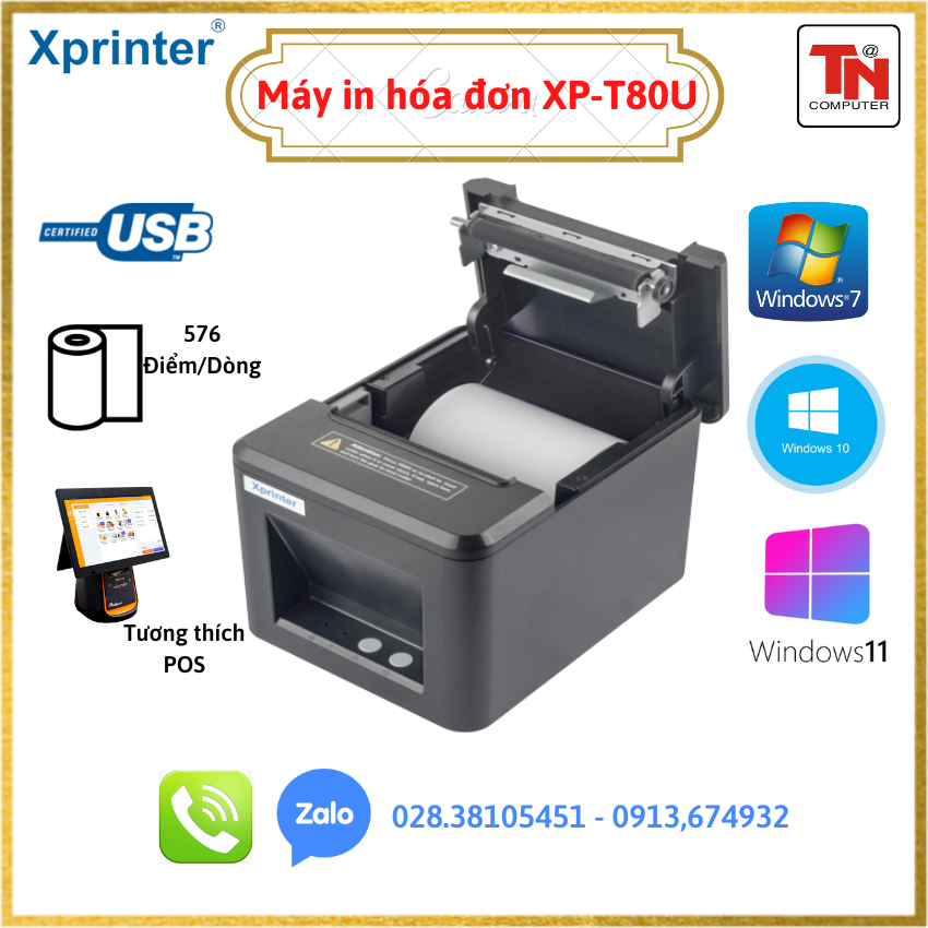 [Máy in] XPRINTER XP-T80U-hoá đơn tính tiền-Sử dụng cho quán ăn-Trà sữa-quan cà phê [vi tinh tin nhan]
