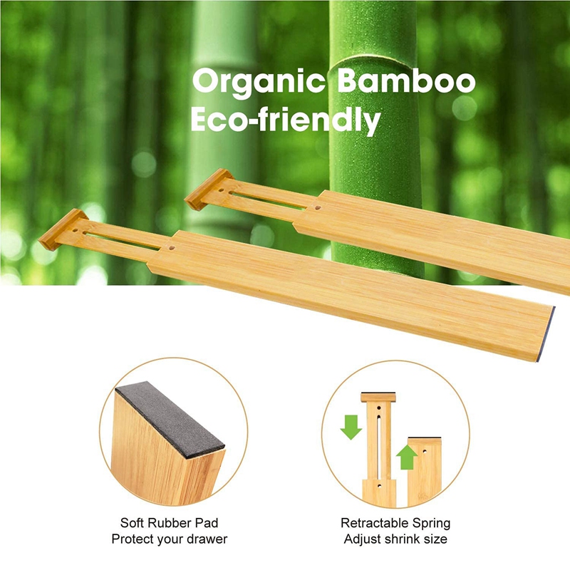 Drawer Divider Adjustable Bamboo (43-56 cm) Spring-Loaded Stretch Drawer Dividers Dresser Desk Organization System
