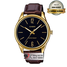 Đồng Hồ Casio Nam MTP-V005GL-1BUDF Mặt Đen Viền Vàng Dây Da Nâu Chính Hãng Casio Anh Khuê