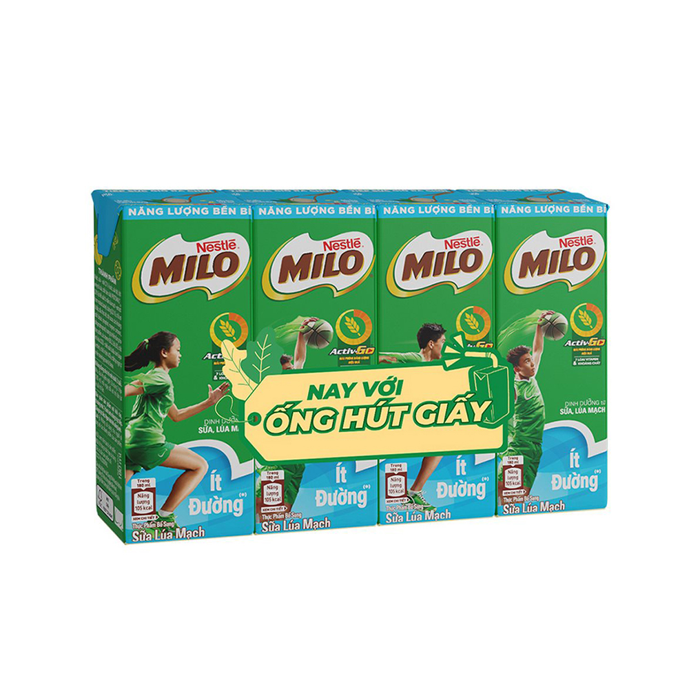 [Tặng bình nước Milo] Thùng sữa lúa mạch Nestlé® Milo® ít đường (48 hộp x 180ml)