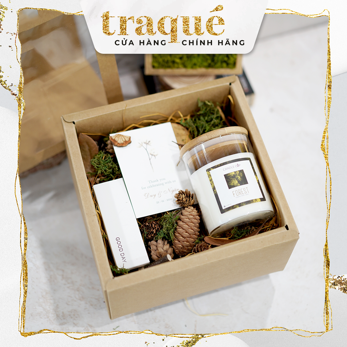 [2 mẫu hộp – 6 mẫu hoa trang trí] Hộp quà tặng giấy Kraft thân thiện môi trường – kèm giấy lót và dây thừng trang trí