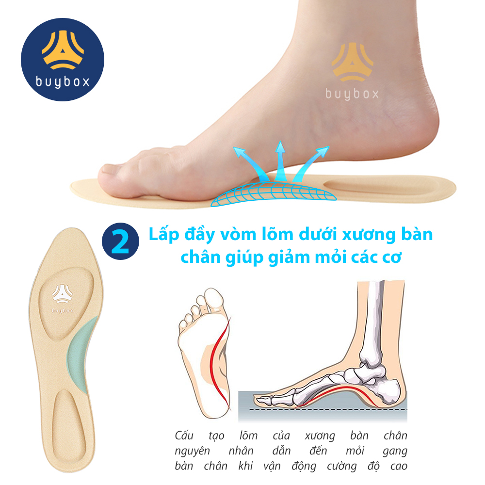 Lót giày thể thao 4D thiết kế vòm giảm áp lực bàn chân giúp đi bộ lâu hơn - buybox...
