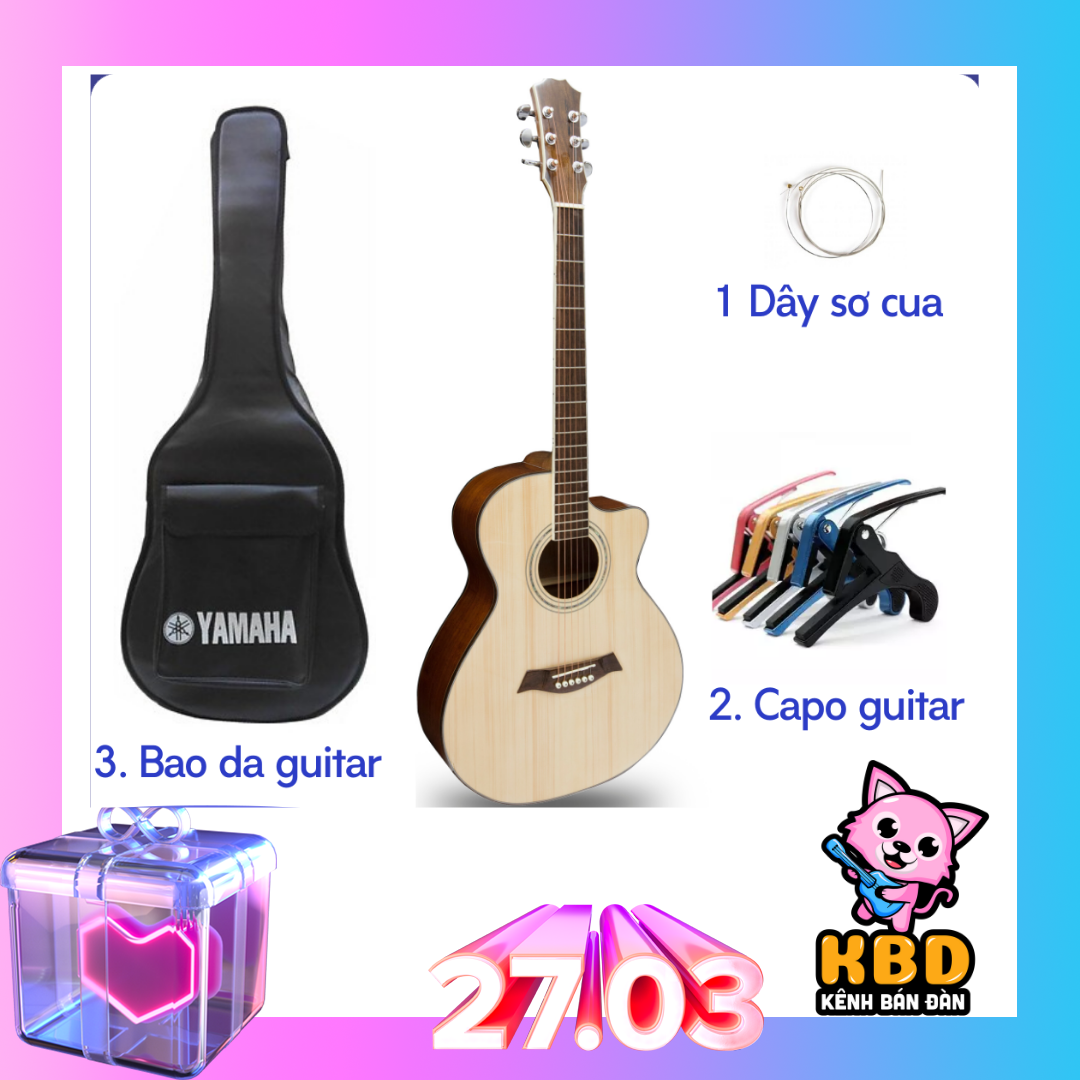 ĐÀN GUITAR ACOUSTIC GỖ MAHOGANY CAO CẤP TẶNG KÈM KHÓA HỌC, bao da , capo guitar , dây sơ cua, giáo trình cho người mới tập chơi