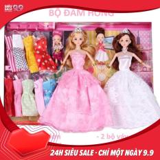 Bộ Đồ Chơi 2 Búp Bê Mặc Đầm Cưới Và 9 Bộ Đầm Nhỏ, Chất Lượng Tốt Độ Bền Cao An Toàn Cho Bé