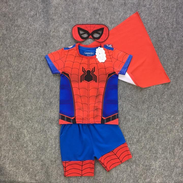 Bộ quần áo siêu nhân người nhện tay ngắn kèm áo choàng và mặt nạ cho bé trai TN93