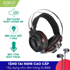 [Bảo Hành 12 tháng 1 đổi 1] Tai nghe chụp tai Gaming ROBOT RH-G20 âm thanh rõ nét không lẫn tạp âm , dây dù bền bỉ chống rối , co giãn tốt có đèn LED 7 màu Phù hợp cho Game thủ – Hàng chính hãng