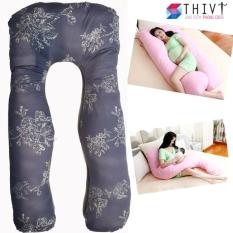 Gối Ôm Chữ U Cao Cấp THIVI Cho Bà Bầu Ngủ Ngon, Đỡ Chuột Rút, Tê Chân – Cotton Hàn Quốc, Gòn Bi 3D – Màu Tối