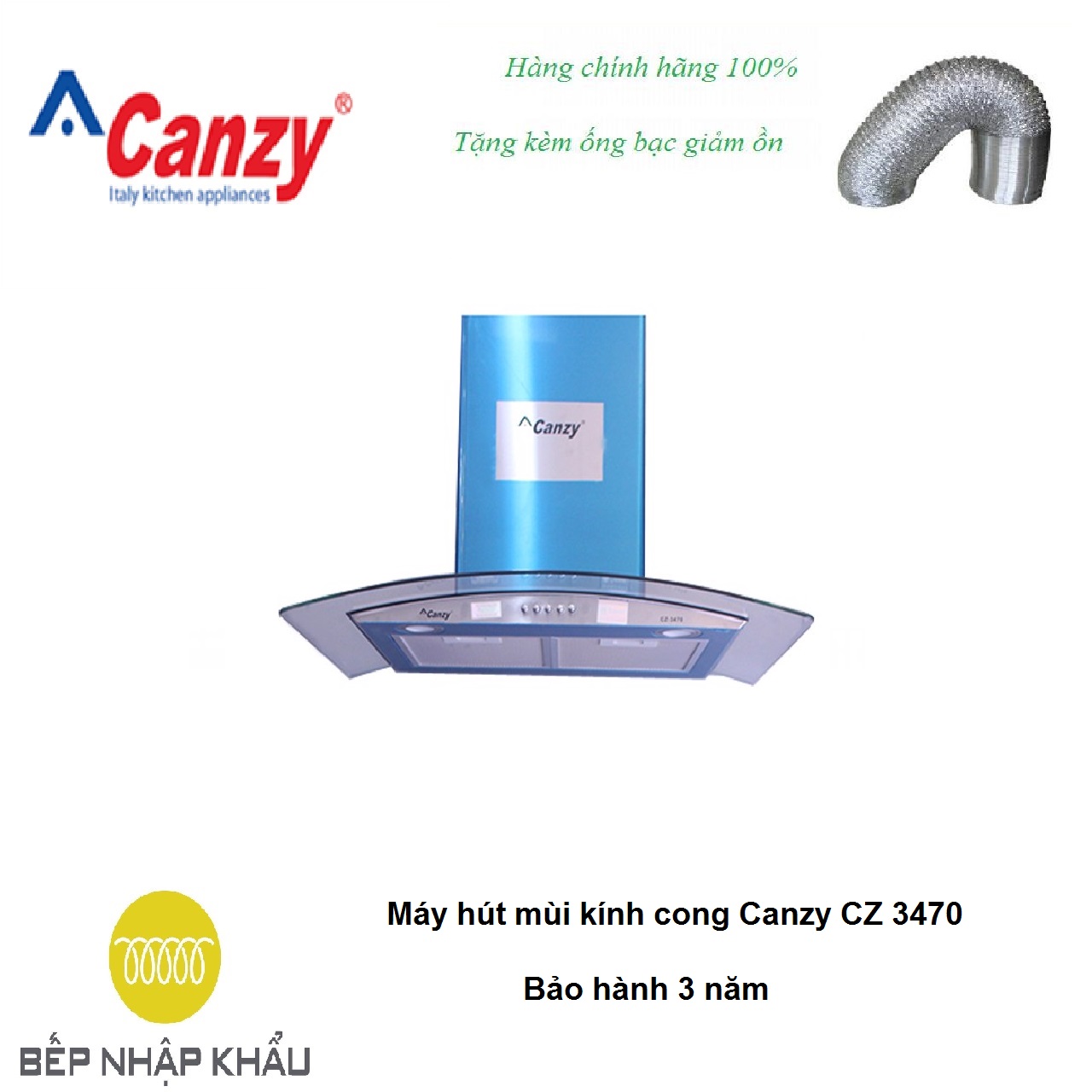 Máy hút mùi kính cong Canzy CZ 3470, được thiết kế tinh tế, hiện đại, làm từ chất liệu hợp...