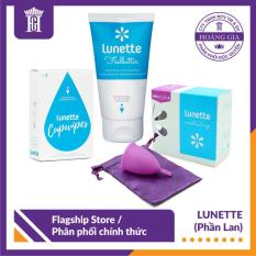 Combo Cốc Nguyệt San Lunette kèm Nước rửa tiệt trùng cốc 150ml và Giấy lau tiệt trùng cốc (Màu Tím Size 2 hộp hoa) – Hàng NK chính hãng, phân phối độc quyền bởi Cty Hoàng Gia – Combo Lunette Menstrual Cup (Normal to heavy flow) & Cleansing Cup