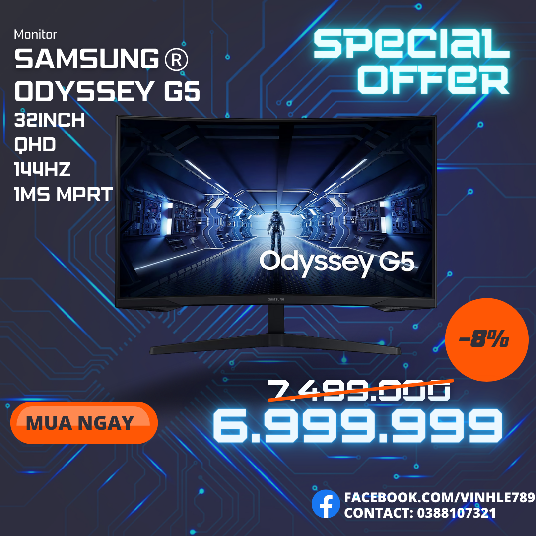 Màn Hình Samsung Odyssey G5 32” 1ms 144Hz IPS QHD