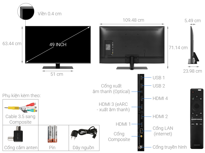 [Trả góp 0%]Smart Tivi 55Q80T QLED Samsung 4K 55 inch model QA55Q80T