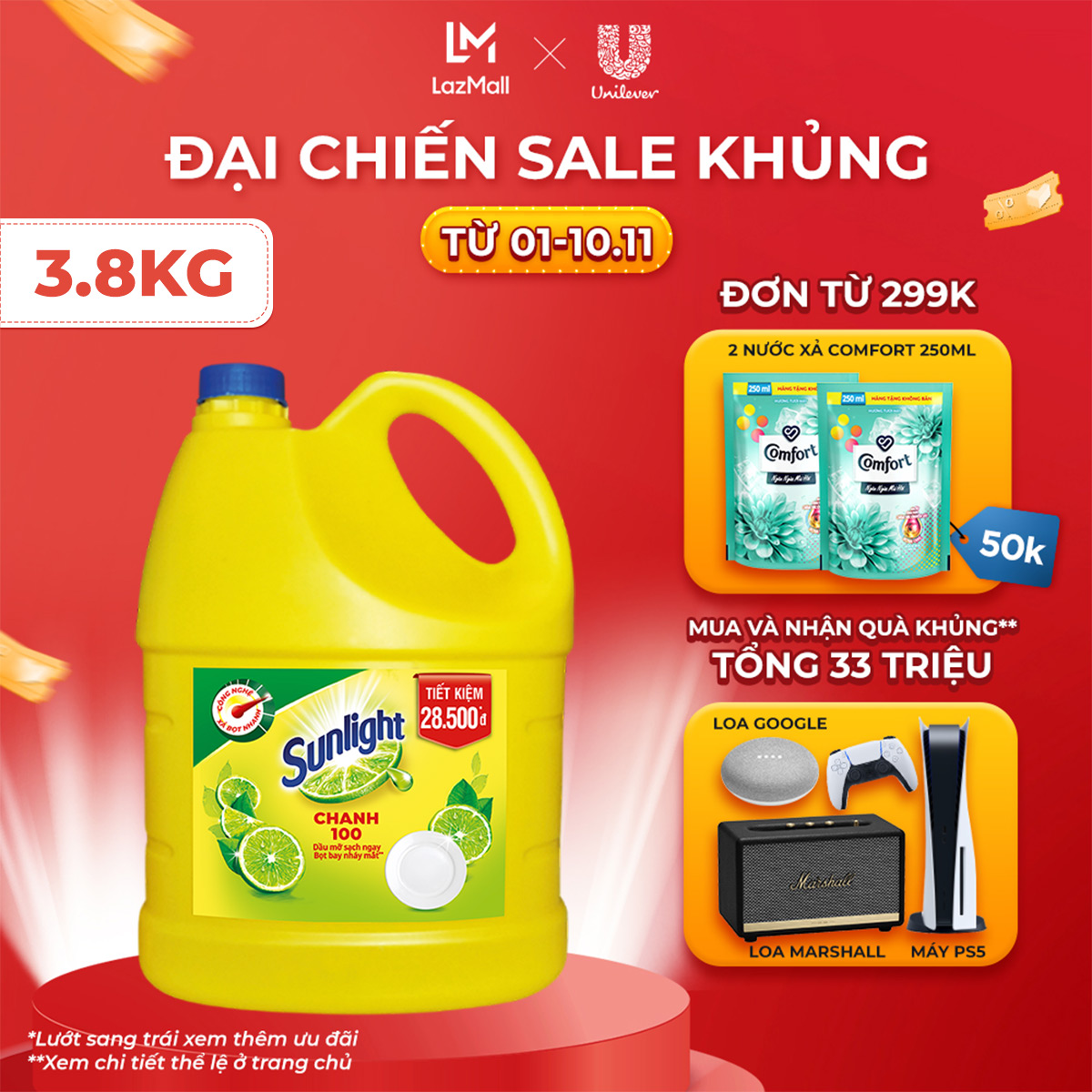 Nước rửa chén Sunlight Chanh mới sạch nhanh xả bọt nhanh chai 3.8kg