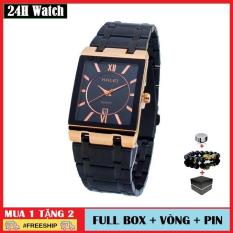 Đồng Hồ Nam HALEI 564M Cao Cấp Mặt Vuông Lịch Lãm Đen Viền Đồng