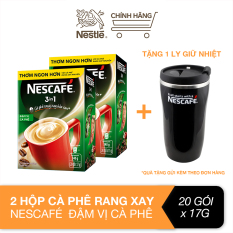 [Tặng 1 ly giữ nhiệt] Combo 2 hộp cà phê rang xay hòa tan Nescafé 3in1 đậm vị cà phê (Hộp 20 gói x 17g)