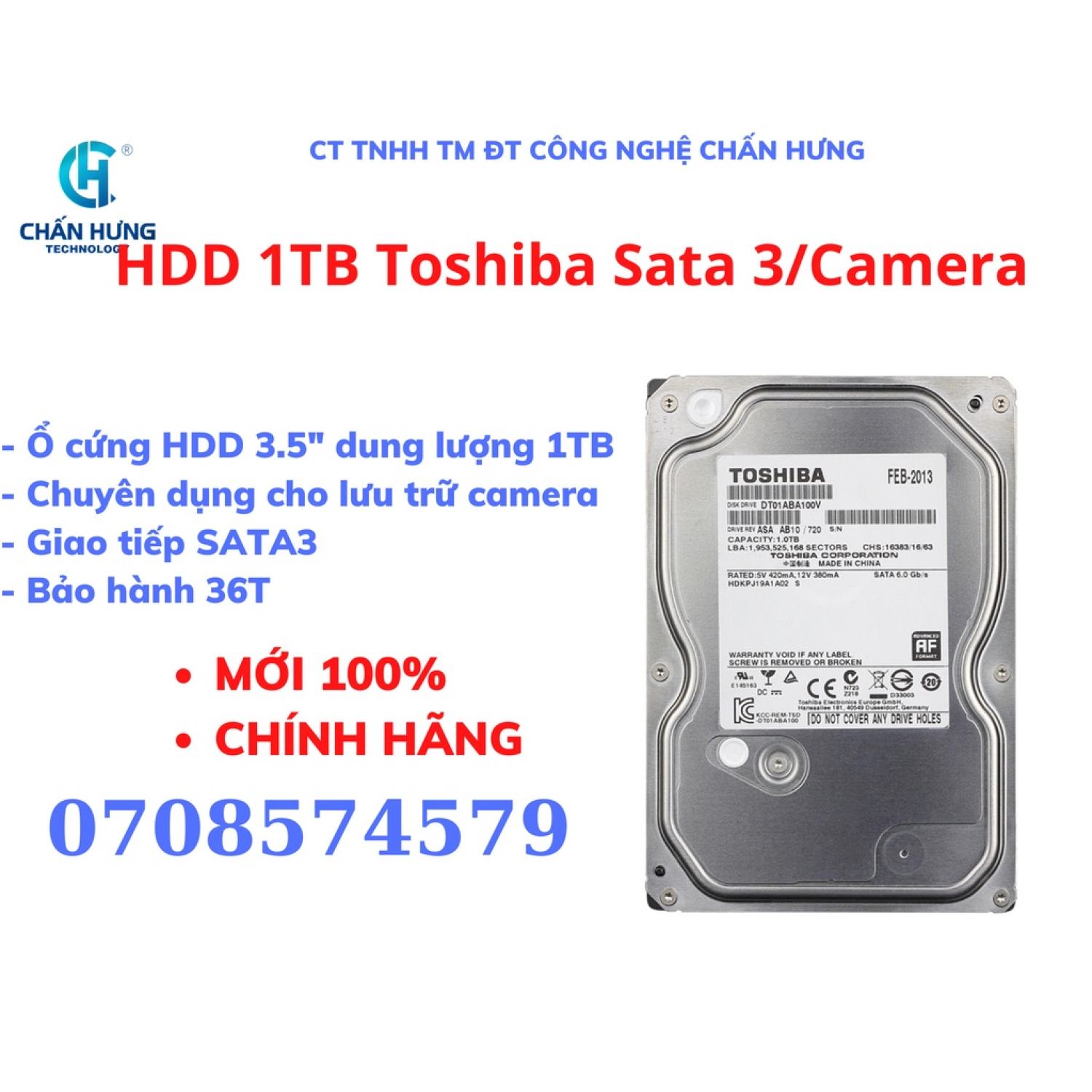Ổ Cứng HDD Toshiba 1TB (1000Gb) 3.5 inch SATA 3 7200 Prm