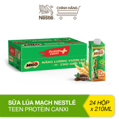 Thùng 24 hộp sữa lúa mạch Nestlé Milo Teen Protein Canxi (24x210ml)