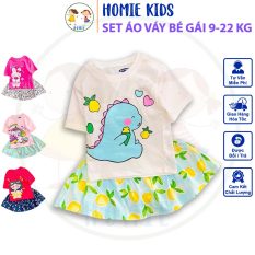 Set áo váy bé gái 9-22 kg bộ váy xòe áo thun cotton cộc tay mặc mát in hoạt hình công chúa pony động vật Homie Kids