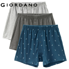 Giordano Men Boxers Double Seam Thicken Crotch Boxers Stretchy Elastic Waistband Antibacterial Cotton 3PCS/PKG Boxers 18171001