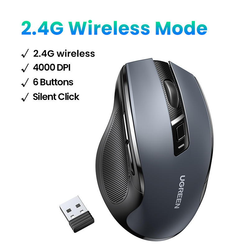 UGREEN Wireless Mouse Bluetooth 5.0 Ergonomic 4000 DPI 6 Mute Buttons For MacBook Tablet Laptop PC 2.4G Mice Mouse