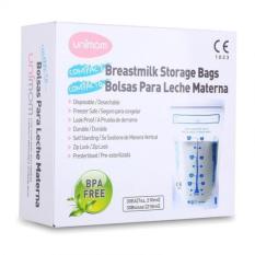 Túi trữ sữa Unimom 210ml 60 túi chất liệu an toàn BPA free, hai lớp rất chắc chắn, an toàn, khóa zipper ở miệng túi