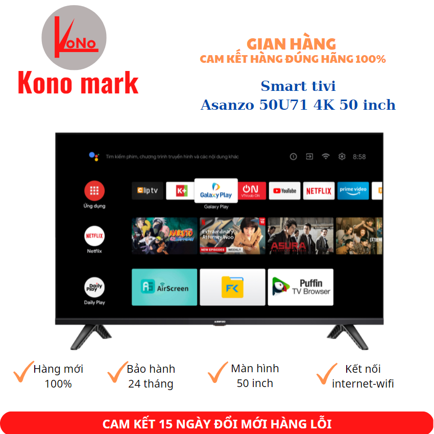 Smart tivi Asanzo 50U71 4K 50 inch -tivi 50 inch-bluetooth-tìm kiếm bằng giọng nói-bảo hành 24 tháng toàn quốc