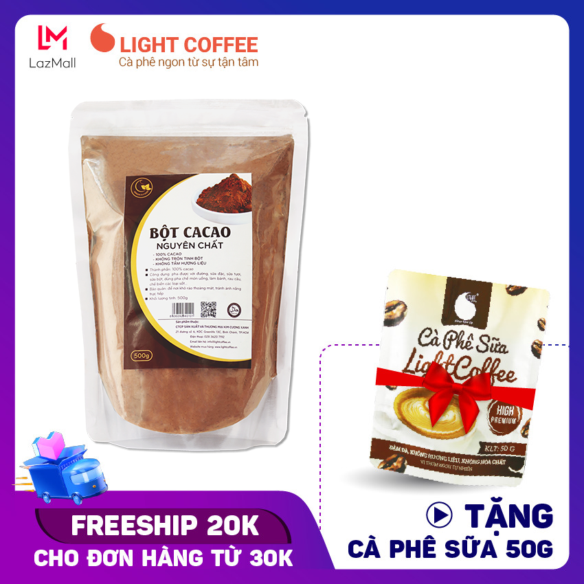 Bột cacao nguyên chất 100% – Light cacao không đường dùng làm socola, làm bánh, chế biến thức uống – 500gr