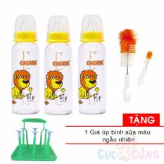 3 Bình sữa nhựa Cacara nhựa cổ thường 250ml – màu ngẫu nhiên + cọ rửa bình sữa Tặng 1 giá úp bình sữa