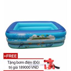 Bể bơi phao 3 tầng cho bé loại 130cmx85cmx55cm + Tặng bơm điện (Xanh)