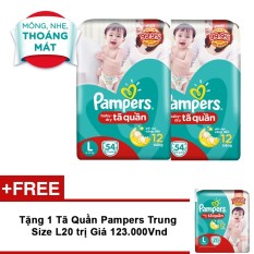 Giá Bộ 2 tã quần Pampers Jumbo L54 + Tặng tã quần Pampers trung size L20 trị giá 123.000VND   Lazada