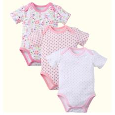 BỘ 3 ÁO LIỀN QUẦN TRẺ EM 100% THUN COTTON CHẤM BI HỒNG CHO BÉ GÁI TỪ 0 ĐẾN 12 THÁNG