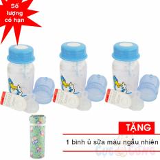 Giá Sốc Bộ 3 bình trữ sữa có kèm núm ty và van chống sặc 140ml họa tiết ngẫu nhiên TẶNG 1 ủ bình sữa màu ngẫu nhiên