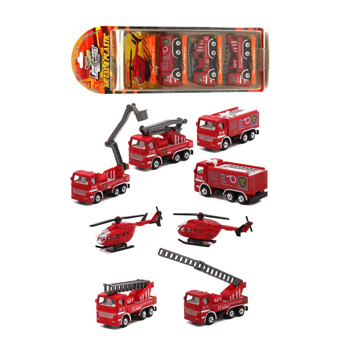 Bộ 4 xe cứu hỏa (máy bay trực thăng, xe thang cứu hộ, xe cứu hỏa, xe thùng chở nước)