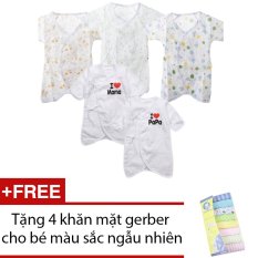 Bộ 5 áo liền quần vải xô cho bé sơ sinh + Tặng 4 khăn mặt gerber cho bé màu sắc ngẫu nhiên