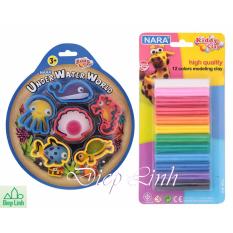 Bộ đất sét nặn 12 màu kèm 6 khuôn nặn sinh vật biển hàng Thái Lan – Diệp Linh DN15