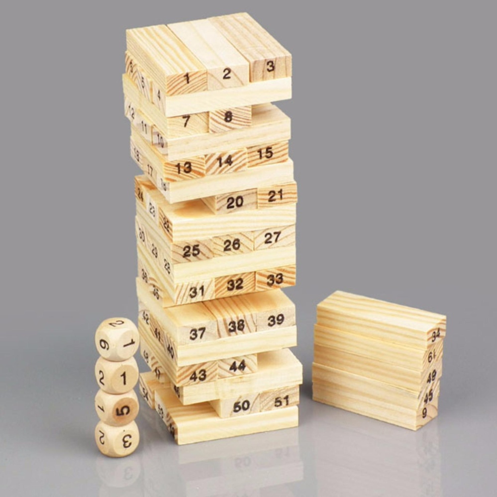 Bộ đồ chơi rút gỗ 54 thanh + 4 xúc xắc