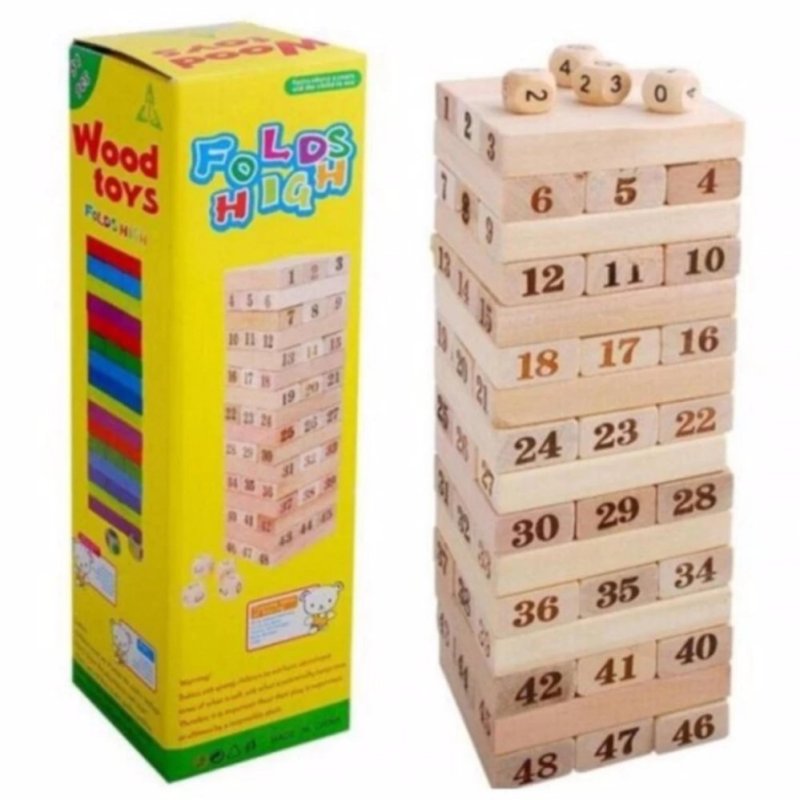 Bộ đồ chơi rút gỗ Wood toys 48 thanh kèm 4 con súc sắc cho bé (Loại lớn)