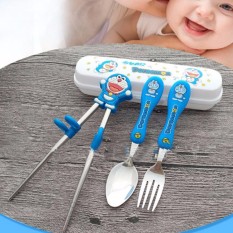 Bộ đũa thìa dĩa tập ăn kèm hộp đựng hình Doraemon đáng yêu cho bé