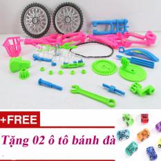 Bộ lắp ráp mô phỏng xe đạp – Quà tặng cho bé nhân dịp Lễ, Tết, sinh nhật; Tặng 02 ô tô bánh đà