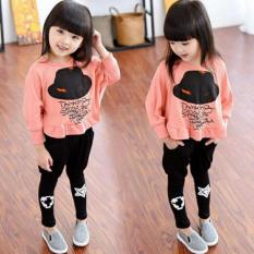 Bộ thun cotton mũ hồng bé gái