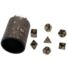 BolehDeals 7 cái Đen Nhiều Mặt D4-D20 Xúc Xắc có 1 Xúc Xắc Cup D & d TRPG Trò Chơi-quốc tế